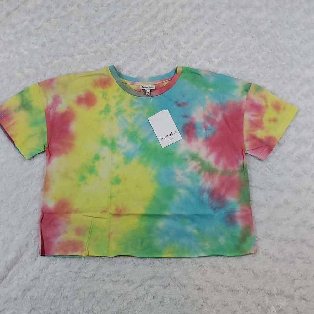 Love, Fire Boho Tie Dye Crop Top Rugged Cropped Round Neck Short Sleeve Comfort